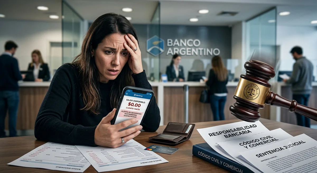 Mujer revisando el saldo en cero de su cuenta bancaria tras una estafa de phishing